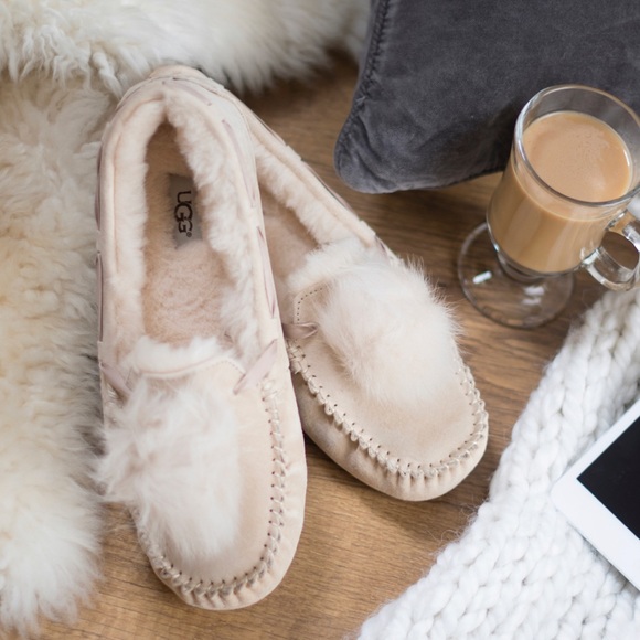 UGG Shoes - Brand new cream UGG moccasins with Pom Pom